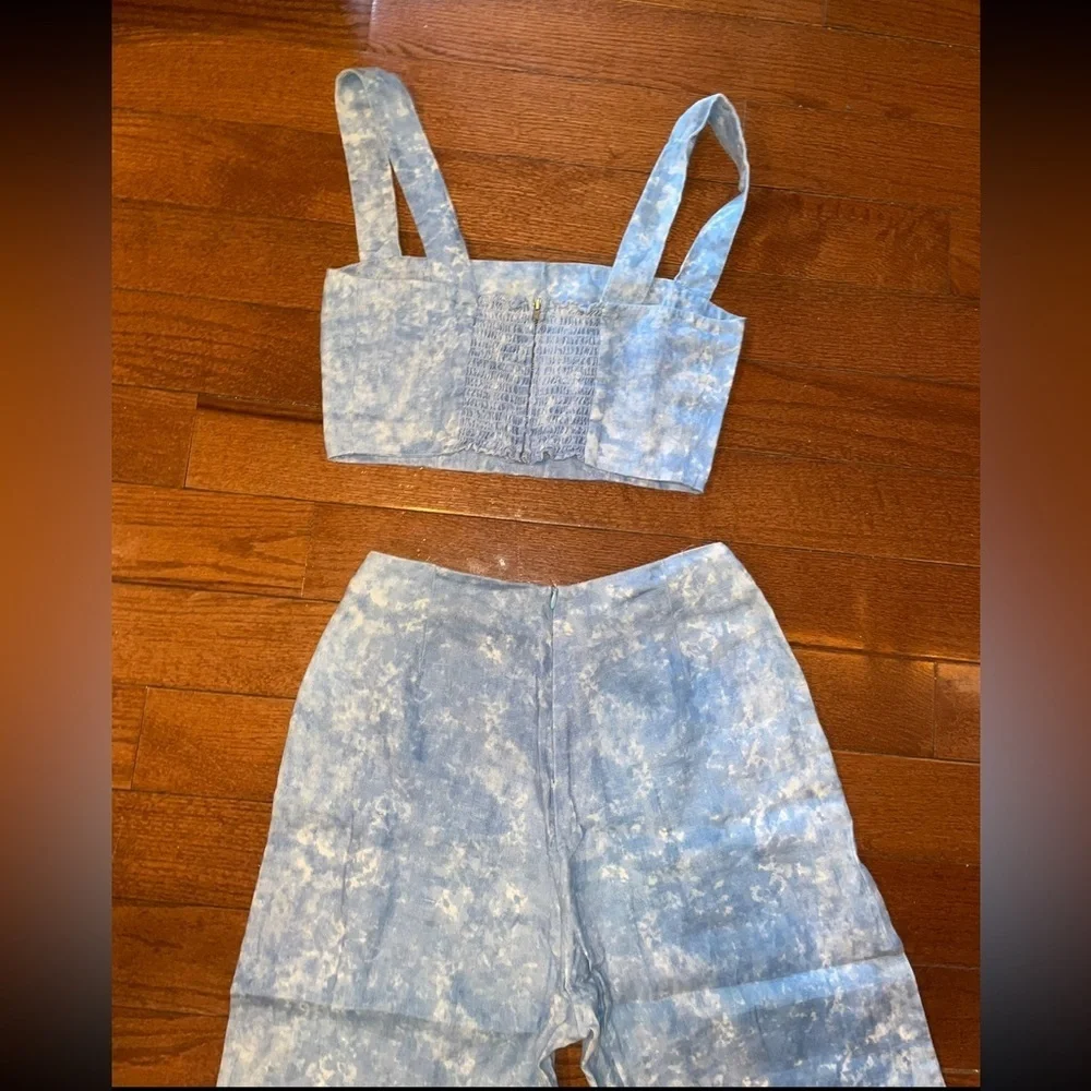 New! Reformation Mara 2–Piece Set Tie Dye Linen Cropped Top & Wide Leg 🩵 size 4